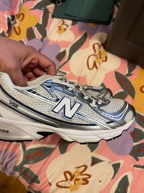 New Balance White and Navy Running Sneakers